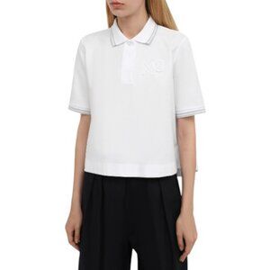 Moncler white pique knit cotton flared polo T-shirt size S